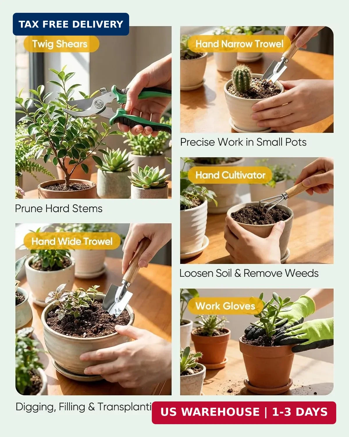 Grenebo 7-Piece Gardening Tools Set, Gift for Women, Beginners, Tools Kit with P