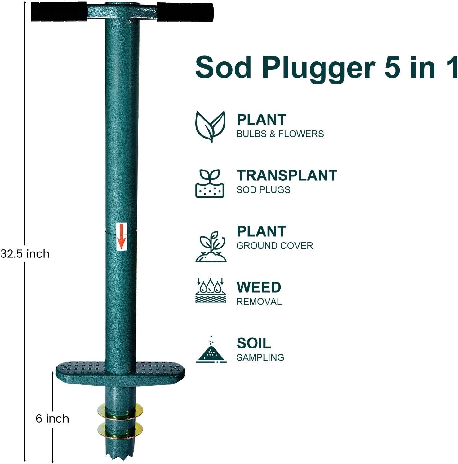 Sod Plugger Bulb Planter Planting Tool, Easy to Assemble Garden Trasnplanter wit