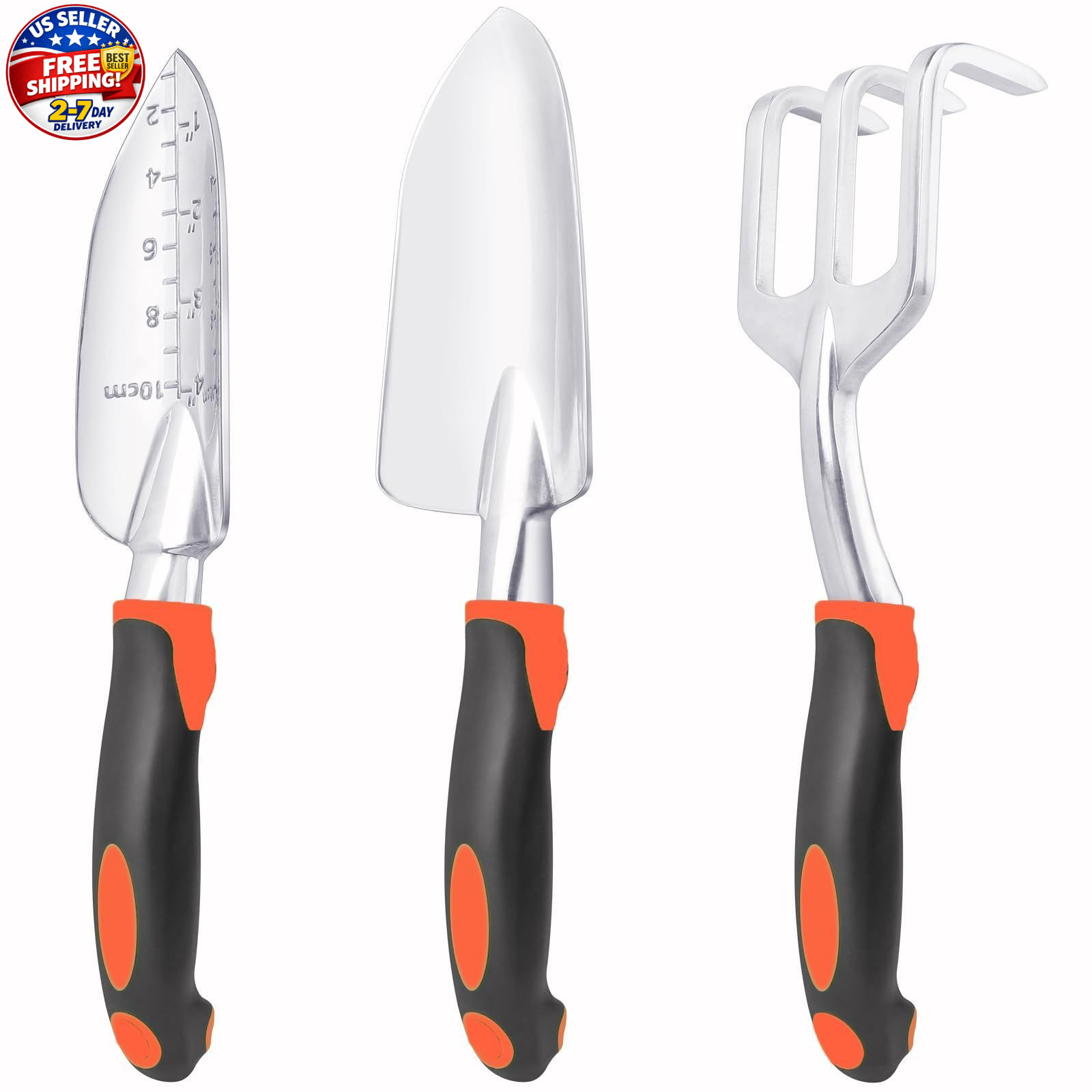 3 Pack Heavy Duty Gardening Tools Set Include Garden Shovel, Transplant Trowel a