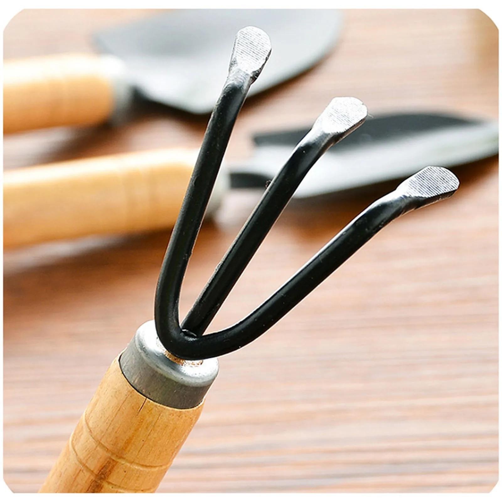 3PCS Mini Garden Tool Set Wooden Handle Trowel Rake Shovel for Succulents Bonsai