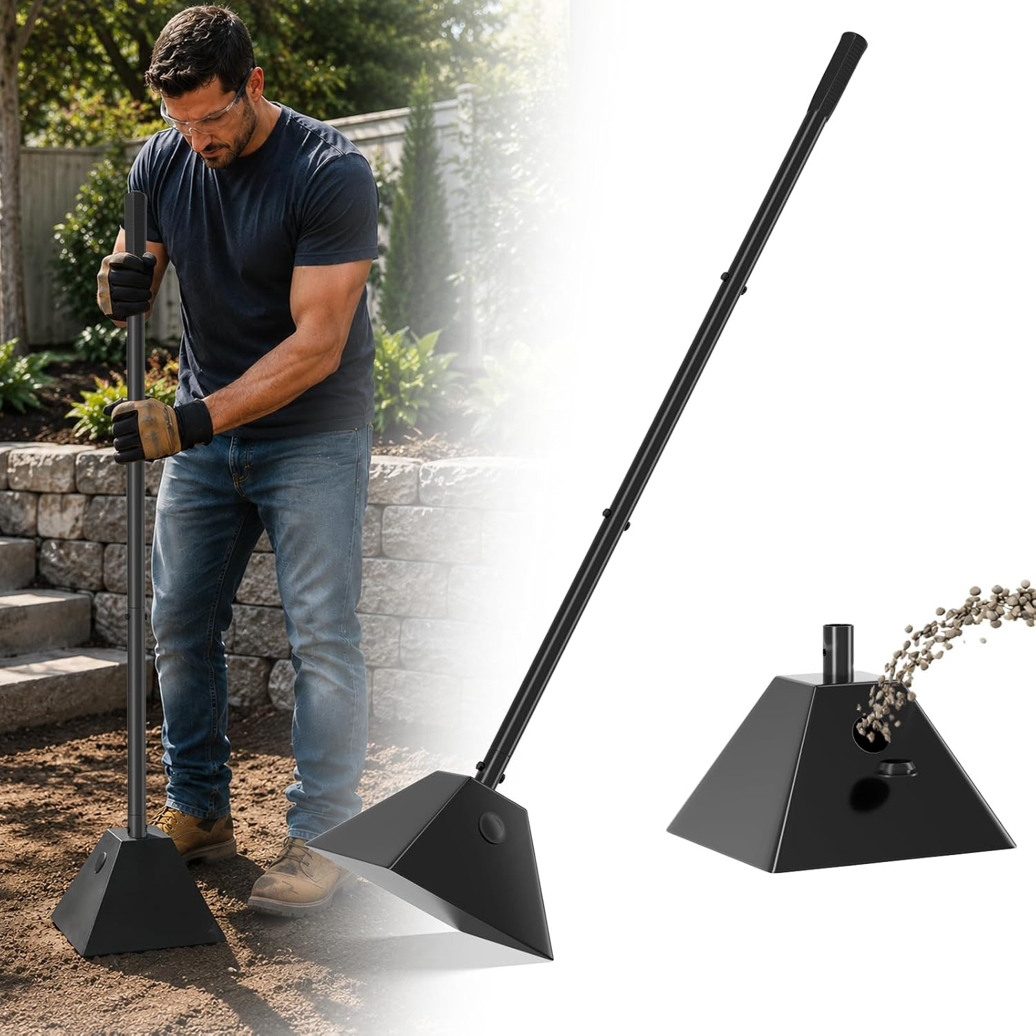 Heavy Duty Ground Tamper 8″X8″ – up to 13LB Steel Tamper Tool for Pavers, Drivew
