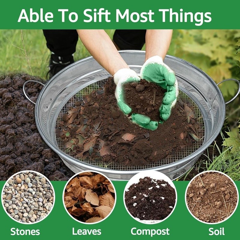 Extra Large Soil Sifter Heavy Duty Galvanized Iron Garden Tool W/ Handle New