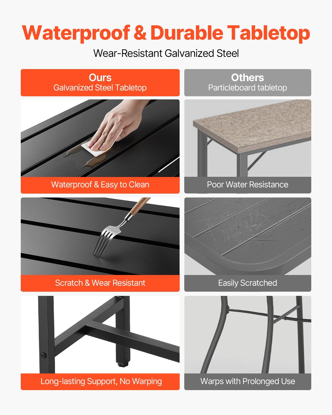 Outdoor Bar Table, 47 x 15 in Patio Bar Table, Waterproof Top & Sturdy Metal Fra