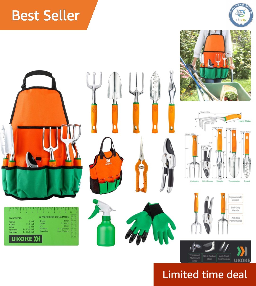 Durable Garden Tools 12-Piece Set with Waterproof Apron for Garden Lovers