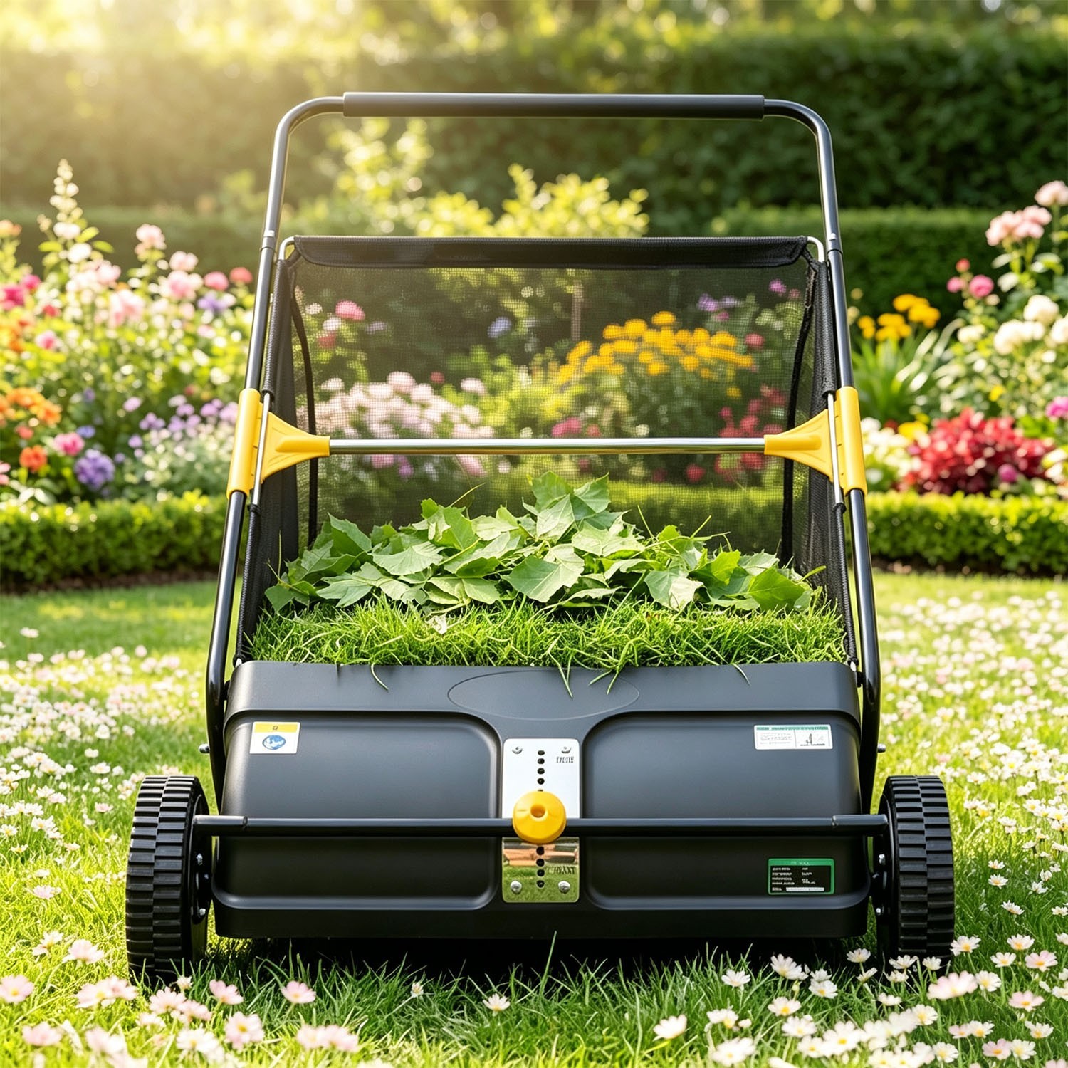 26″ Push Lawn Sweeper 7 cu.ft Leaf Grass Collector Adjustable Brush Yard Tool
