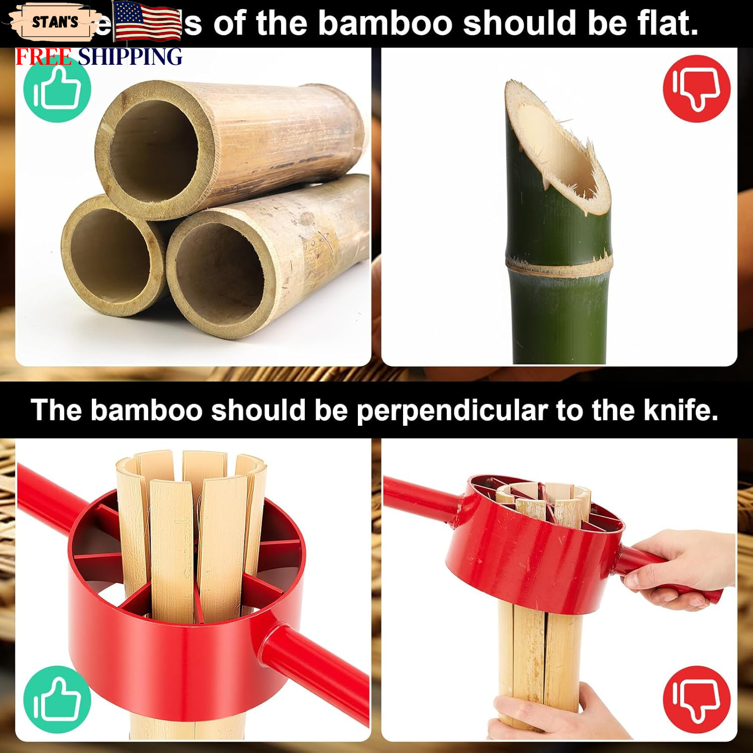 8 Cut Bamboo Splitter 5.5 Inch Bamboo Split Steel Manual Dividing Splitting Tool