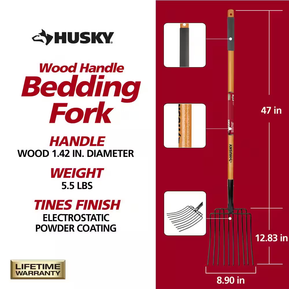 47 In. Wood Handle 10-Tines Welded Bedding Garden Fork