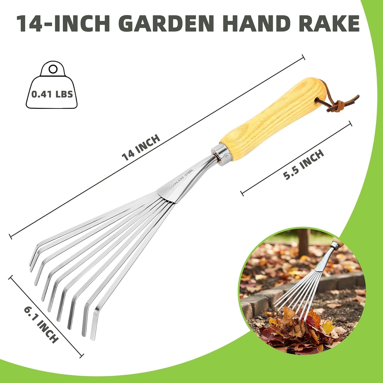 Hand Rakes, Garden Stainless Steel Hand Rake Soil Tiller with Ergonomic Handle,