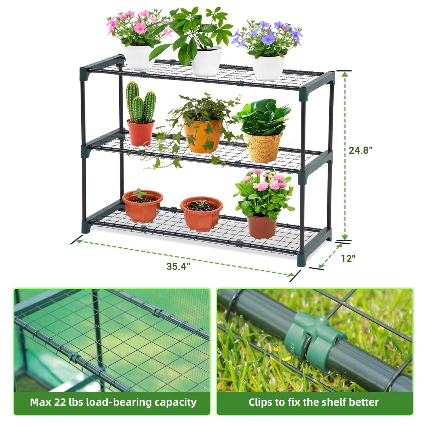 Lean-To 3-Tier Shelves Ohuhu Portable Walk-In Wall Mounted Green House Mesh