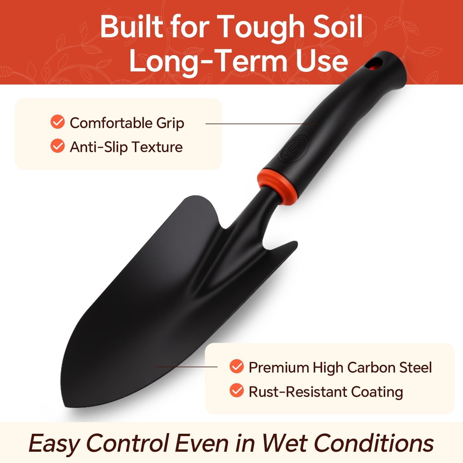 4-Piece Heavy-Duty Garden Tool Set, Wide & Narrow Trowel, Root Remover, 3-Tin…