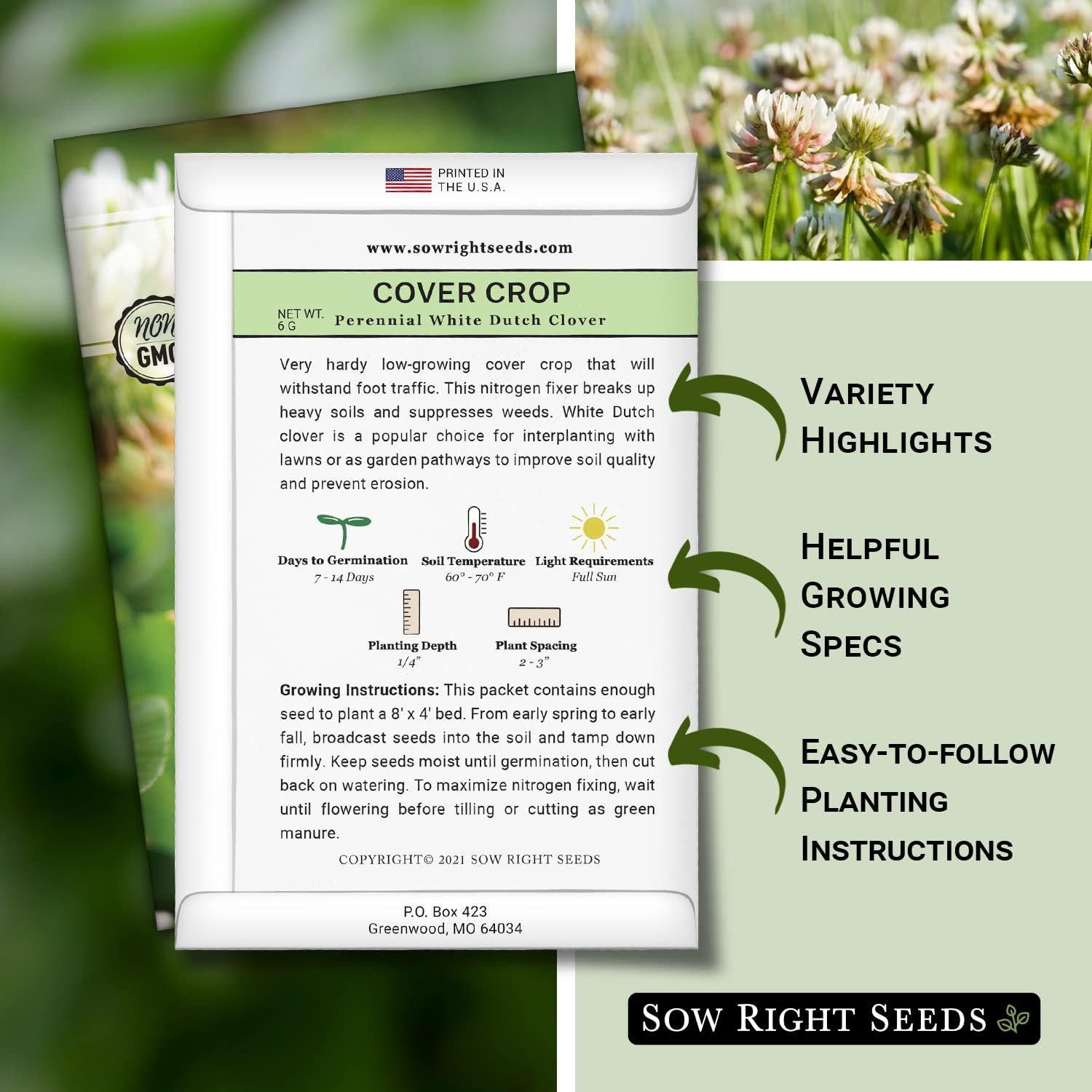 – White Dutch Clover Seed for Planting – Cover Crops to Plant in Your Home Garde