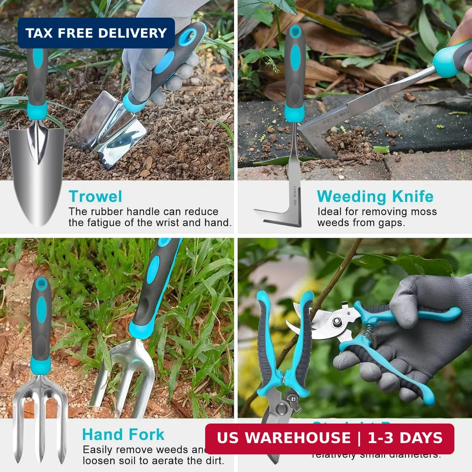 Carsolt 10Pc Stainless Steel Gardening Tools Set Ergonomic Handle Gift Box Women