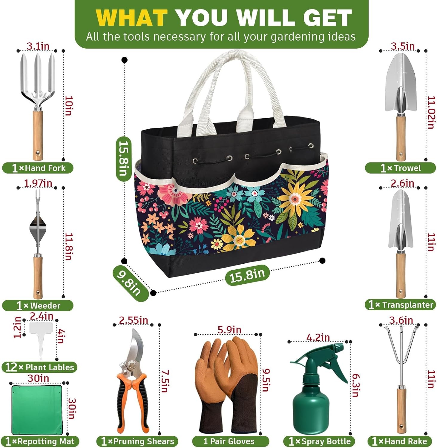 22Pcs Garden Tool Set with Tote Bag for Women Heavy Duty