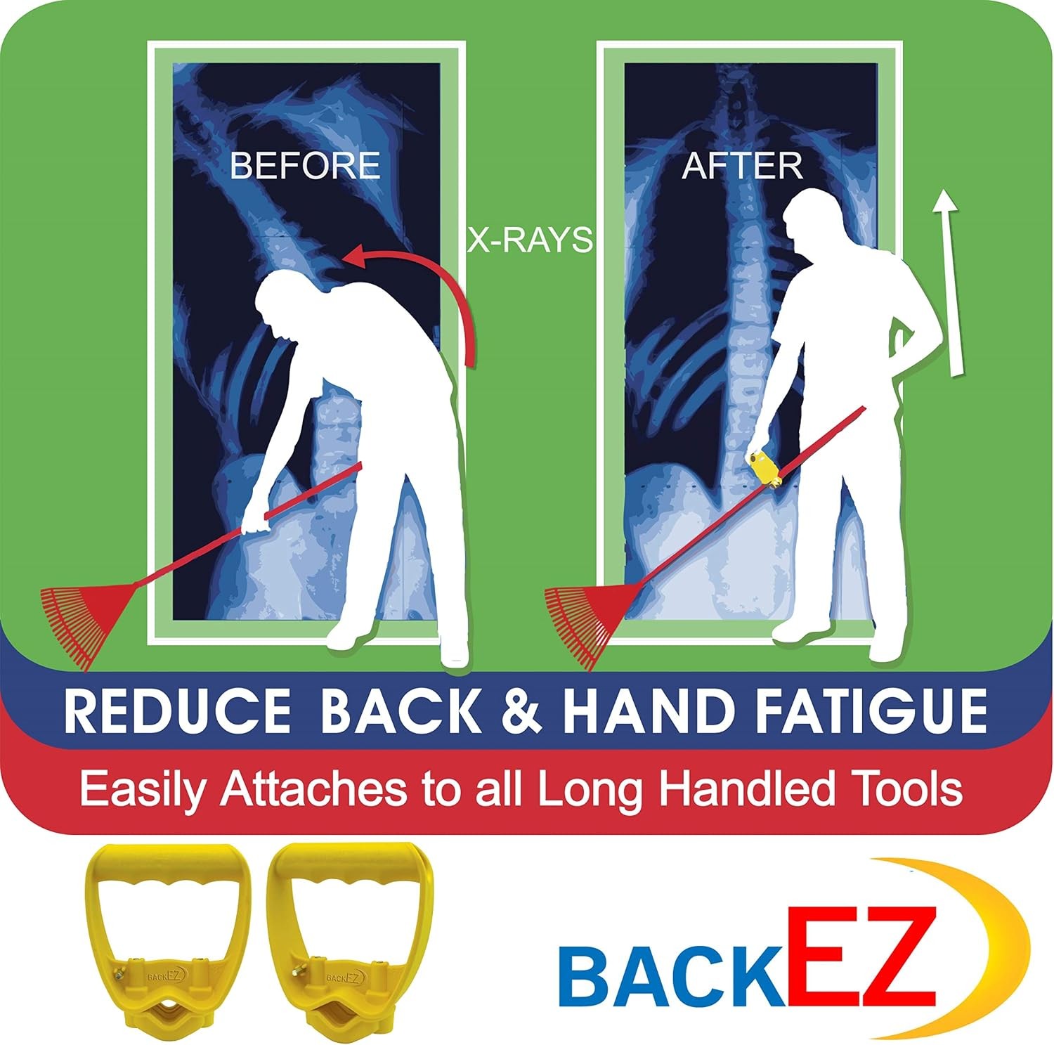 Back-Saving Tool Handle Labor-Saving Ergonomic Shovel or Rake Attachment Yellow