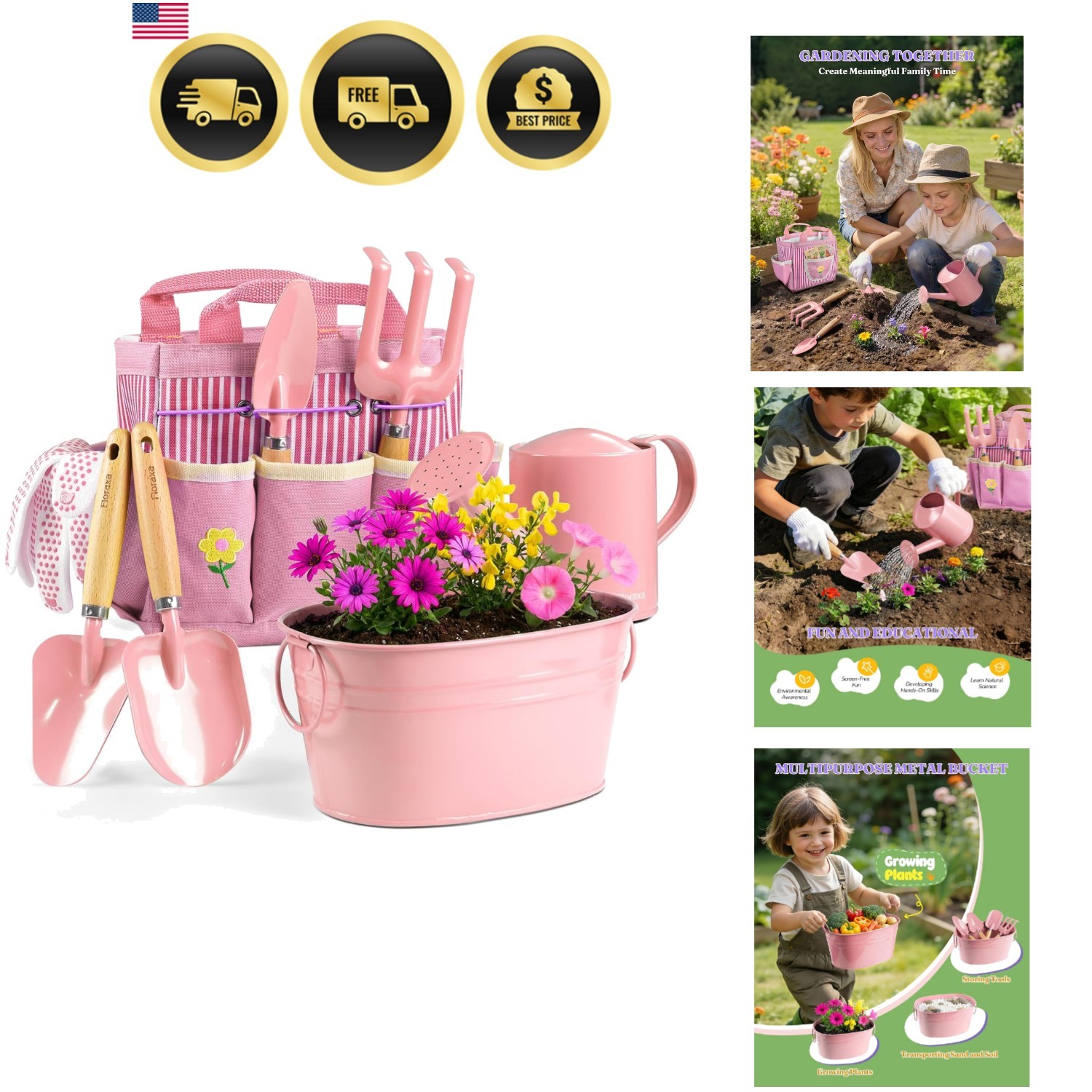 8Pcs Kids Gardening Set with Metal Basket & Real Metal Tools, STEM Outdoor Ex…
