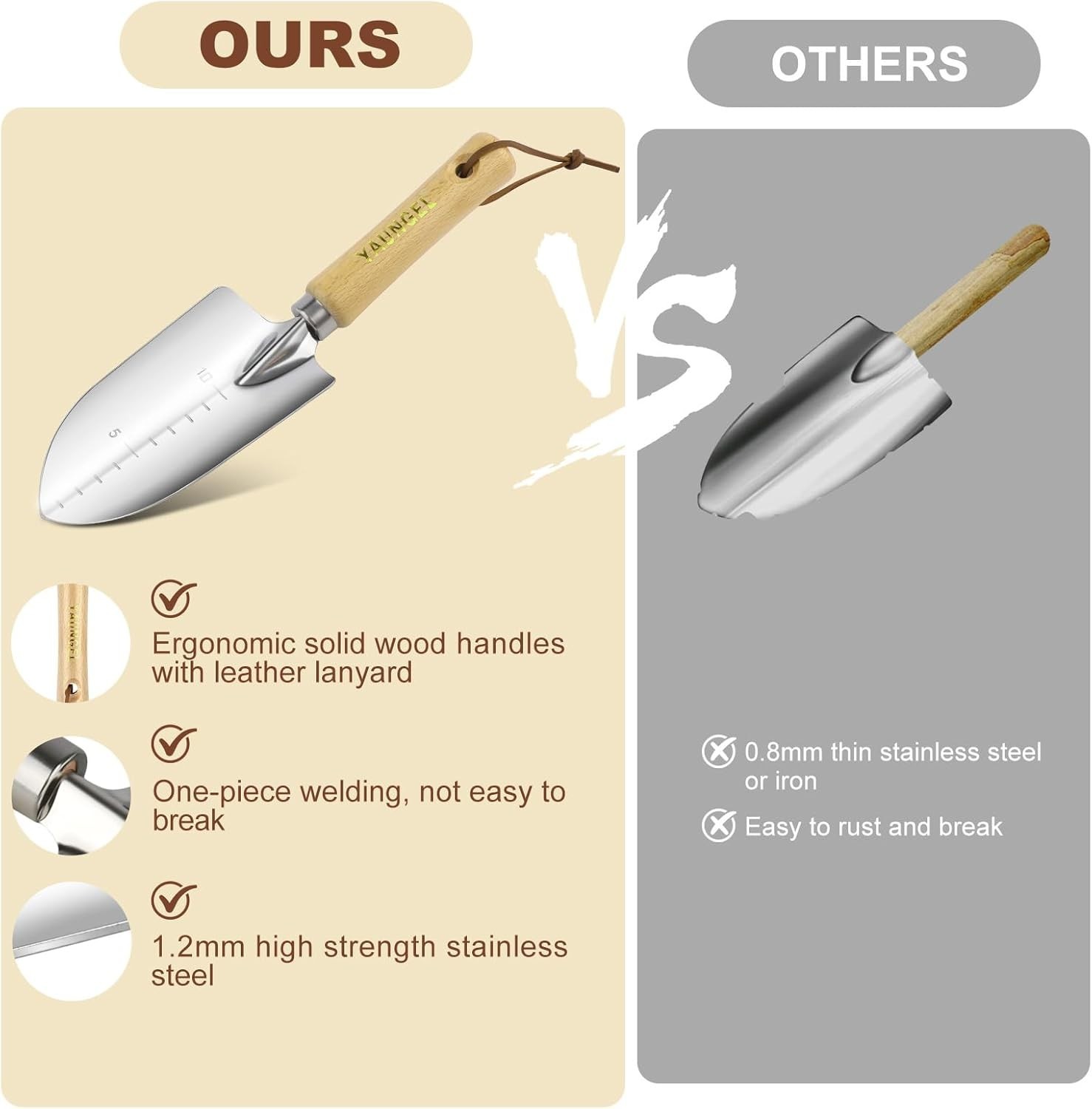 10 pcs Gardening Tools Set Stainless Steel Hand Tools with Wooden Handles