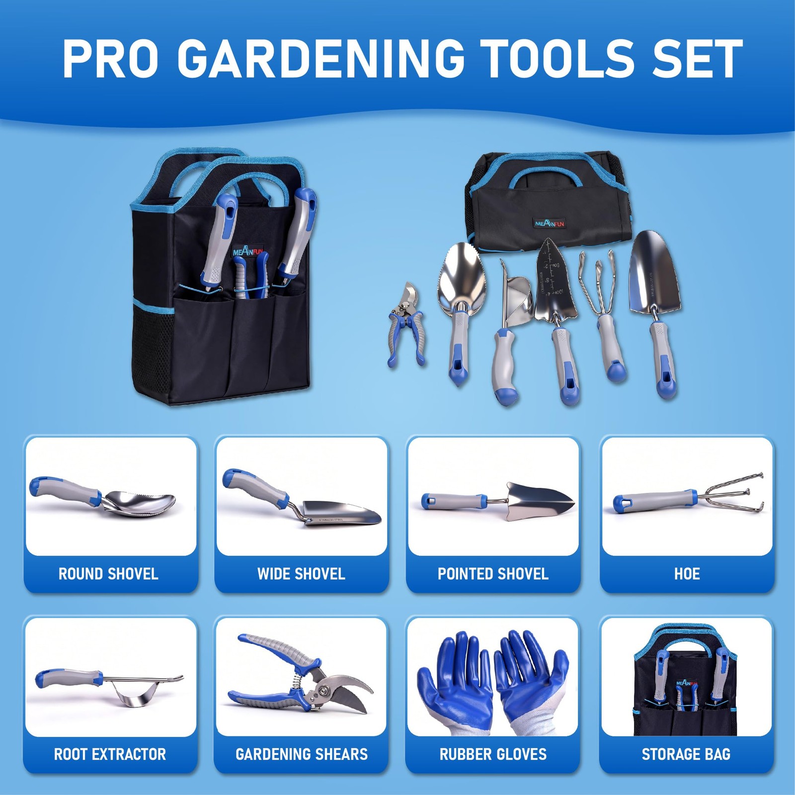 8-Piece Gardening Tools Set, Rust-Proof Stainless Steel Garden Tool Silver