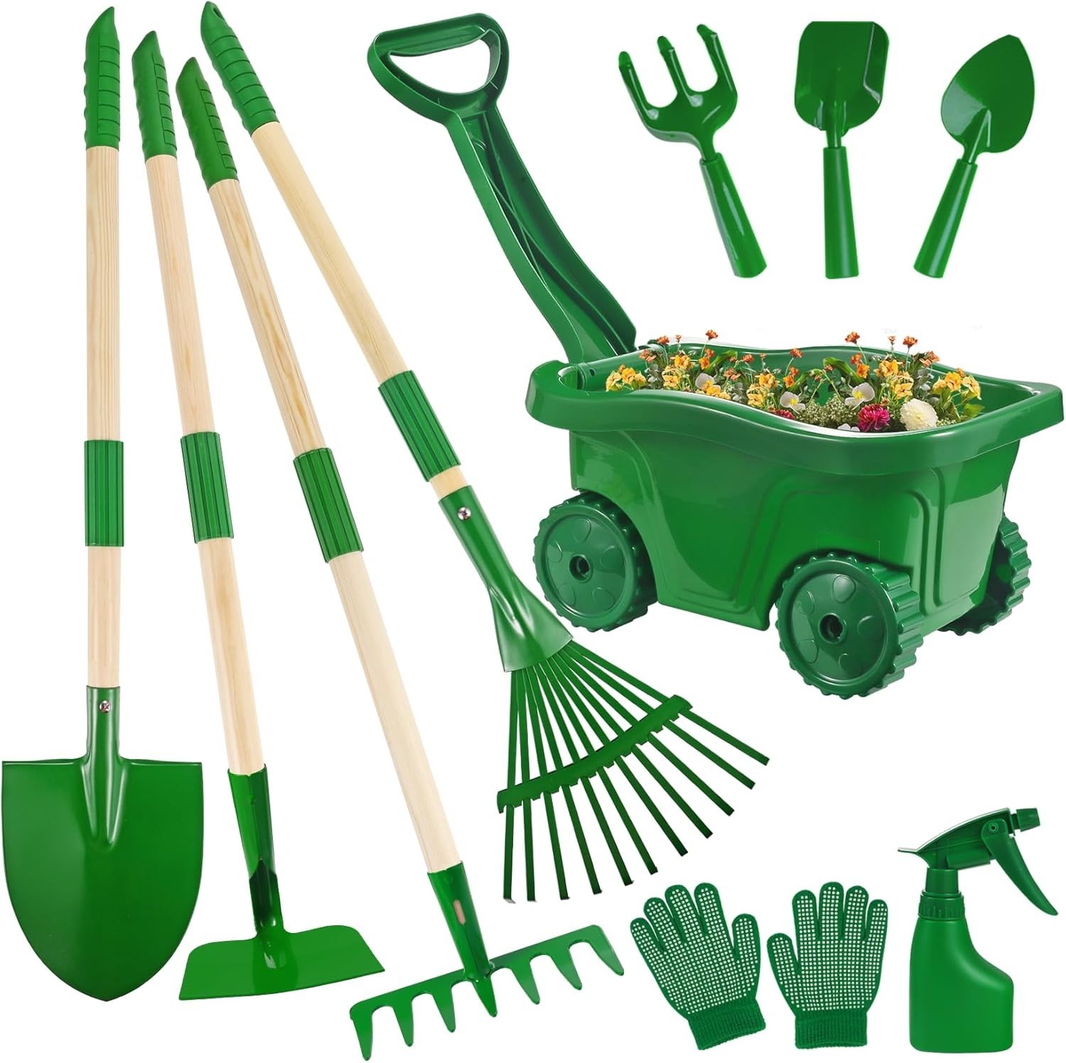 Kids Gardening Tool Set 10PCS Wheelbarrow Shovel Rake Outdoor Yard Toys