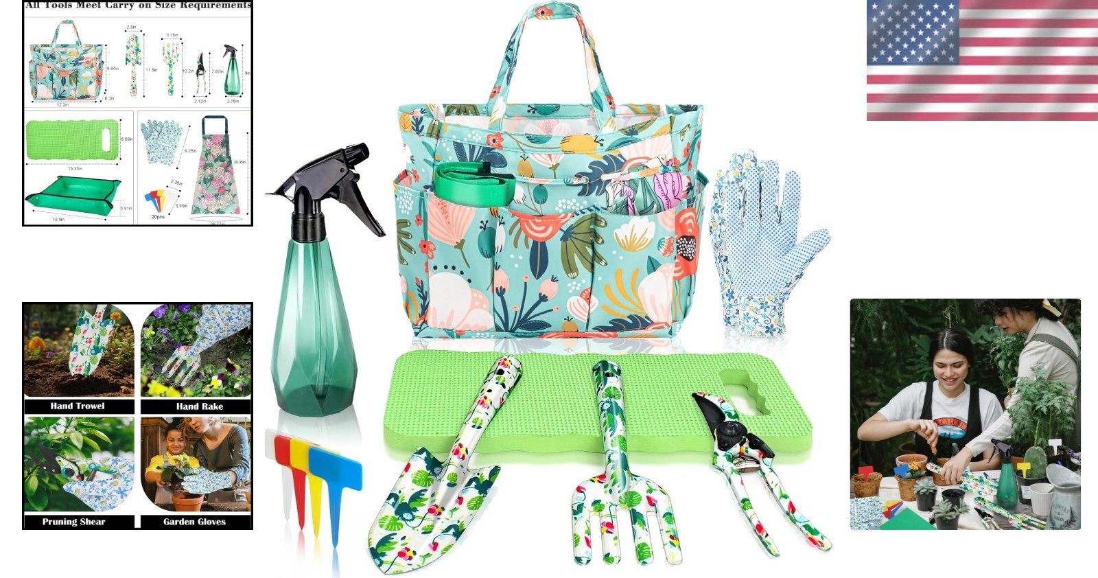 Elegant Floral Gardening Kit – 10 Tools with Reinforced Tote for Garden Lovers
