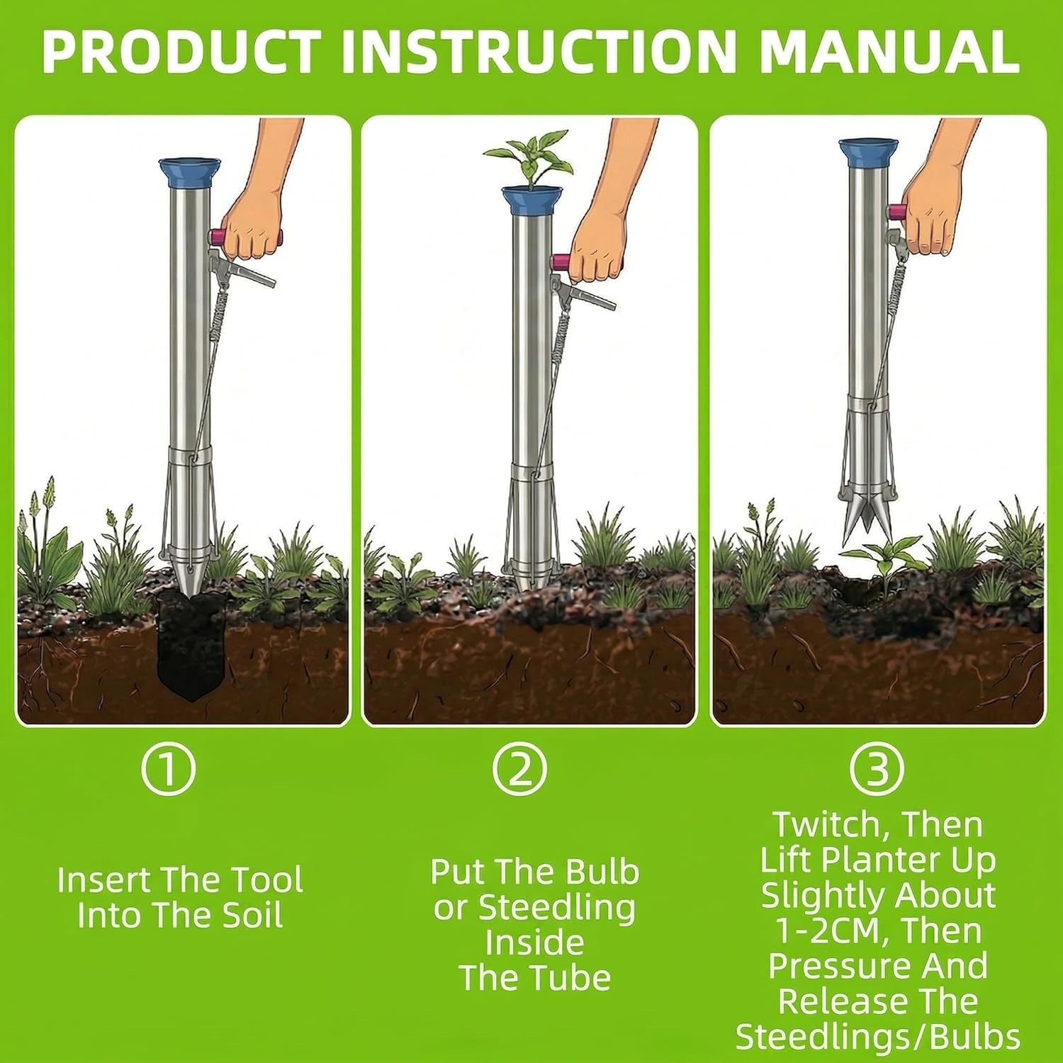 Long Handled Bulb Planter Tool Seedling Transplanter Manual Gardening