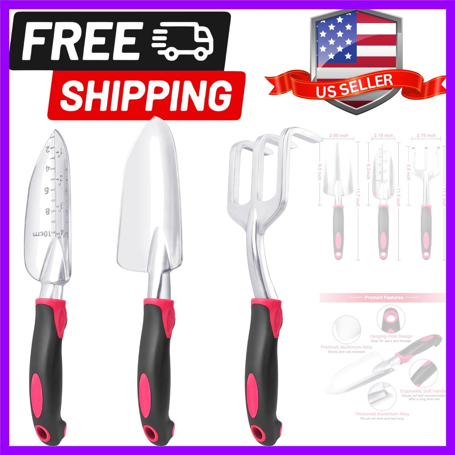 Garden Tools Set, 3 Pack Heavy Duty Gardening Tools Set Include Garden Shovel…