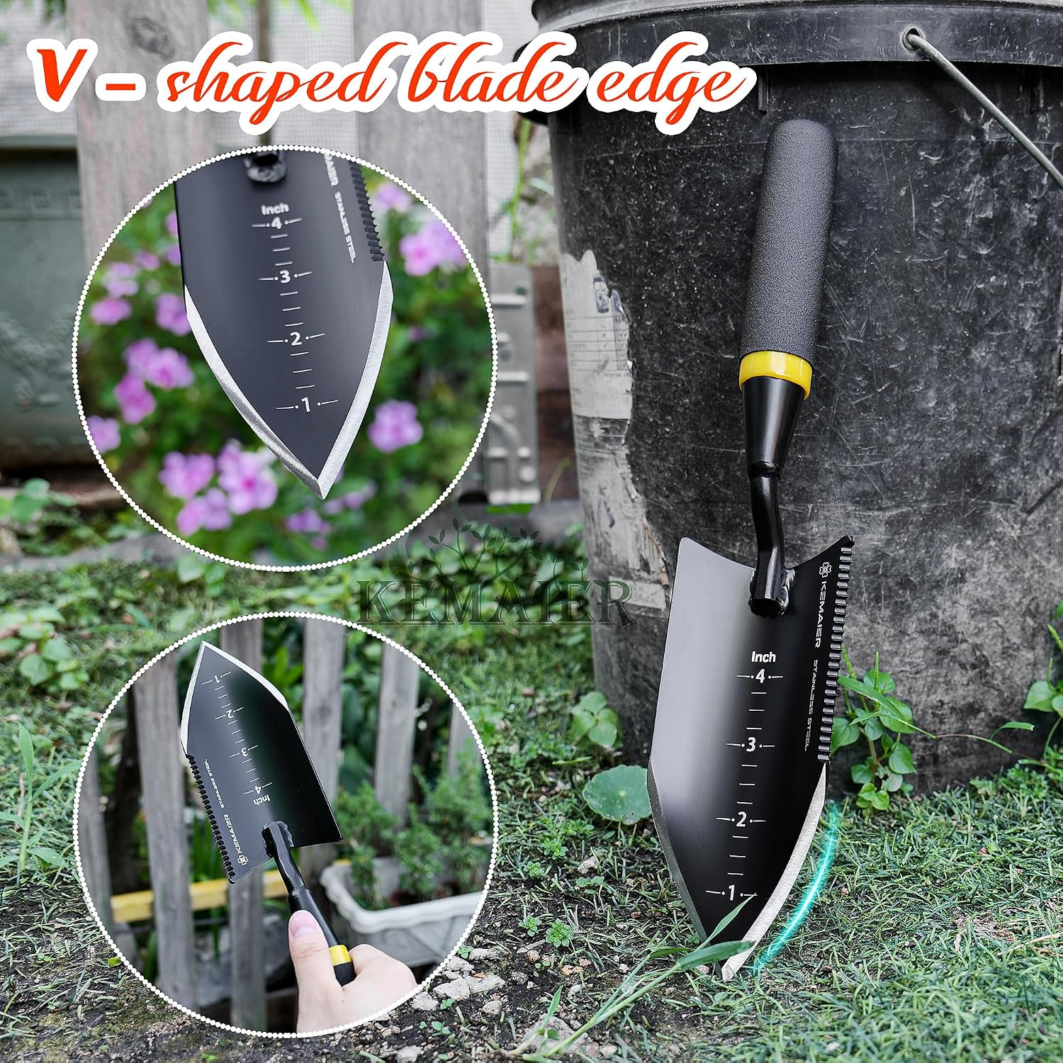 Heavy-Duty Trowel Garden Tool, Stainless Steel Serrated Hand Shovel