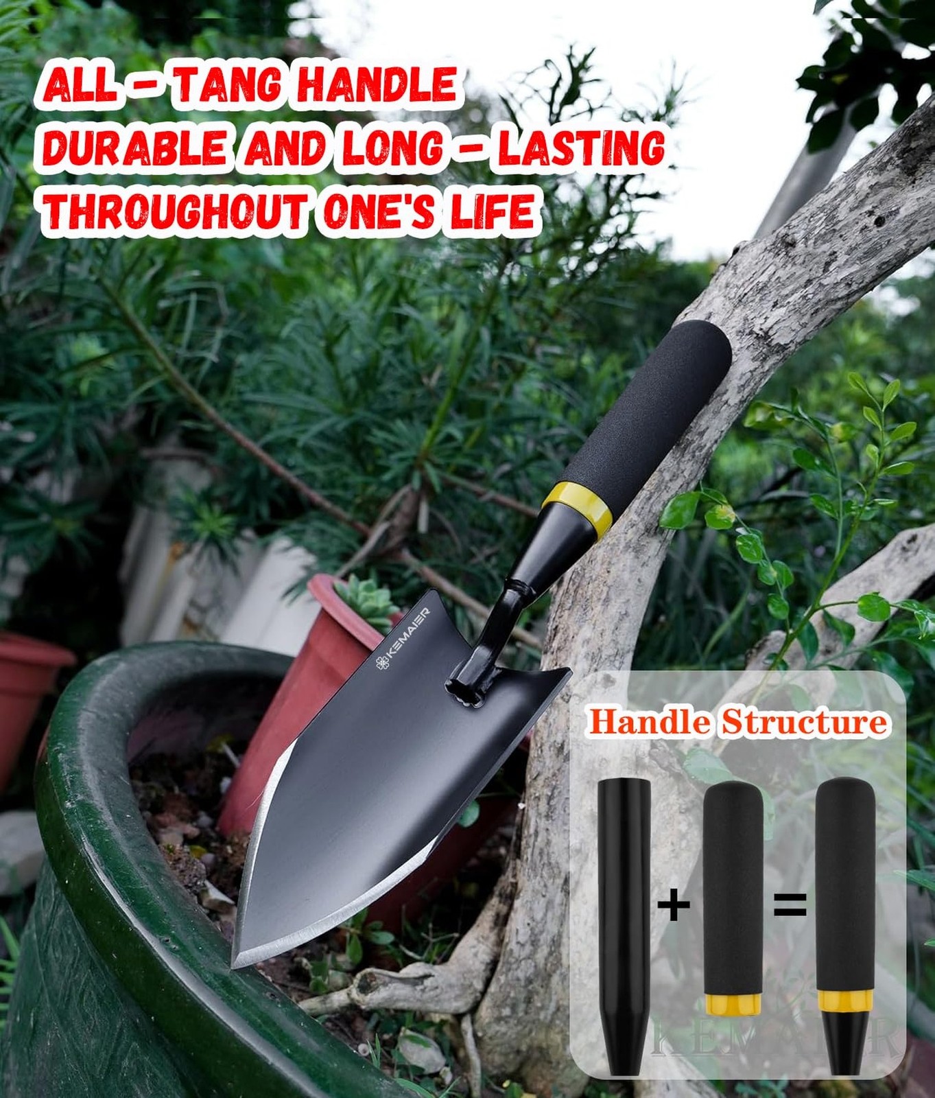 Heavy Duty Gardening Hand Trowel – Carbon Steel Garden Trowel with Rubberized…