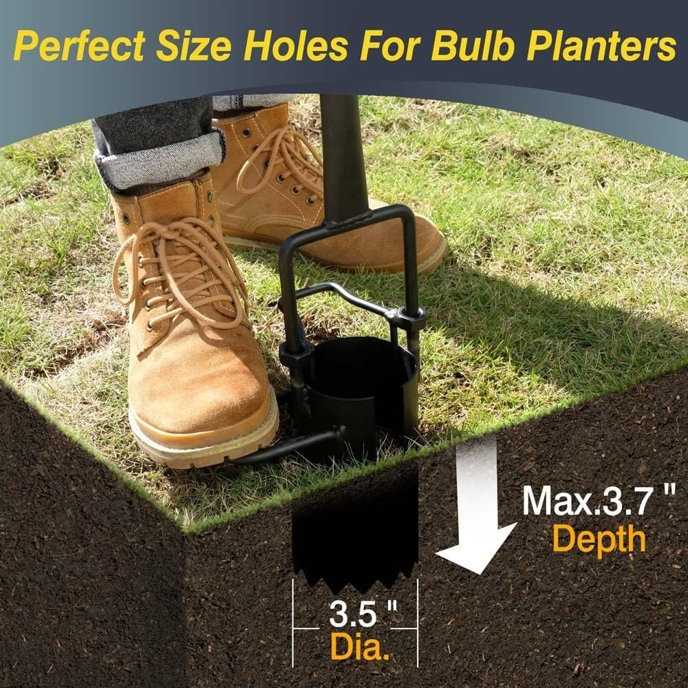 Planter Tool Long Handle Serrated Base Gardening Bulb Transplanter w Soft Grip
