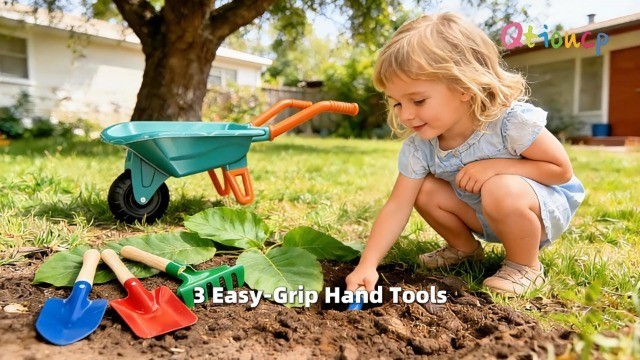 Kids Gardening Set with Wheelbarrow, Metal Tools, Gloves, Stickers & Handbook –