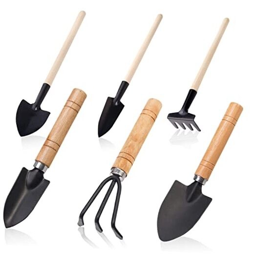 Small Garden Tool Set, 6 Pieces Iron Gardening Kit Including Hand Shovel,