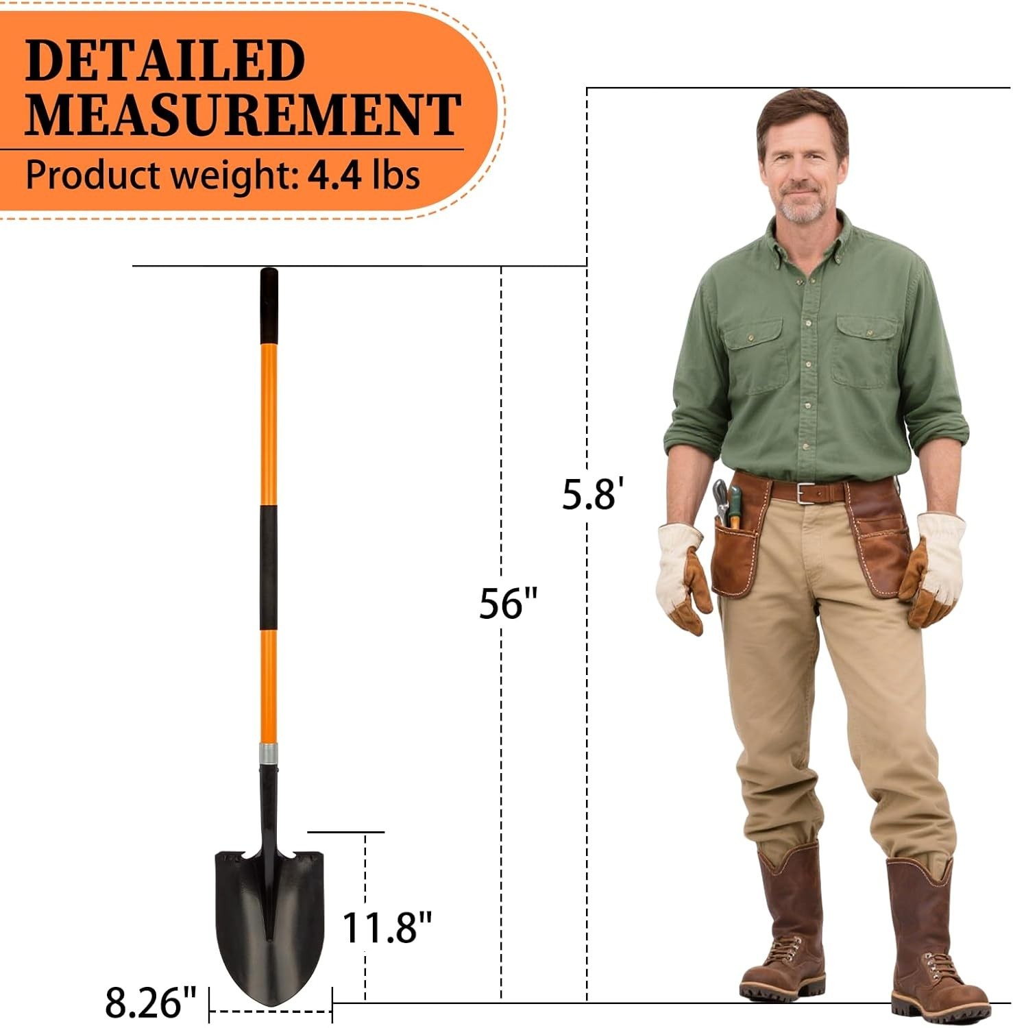 Heavy Duty Metal Shovel with Fiberglass Handle 56 Inch Gardening Digging Tool