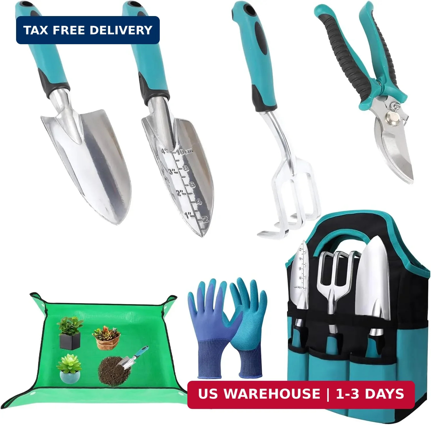 Garden Tools, Gardening Tool Set with Non-Slip Handles, Lightweight Aluminum All