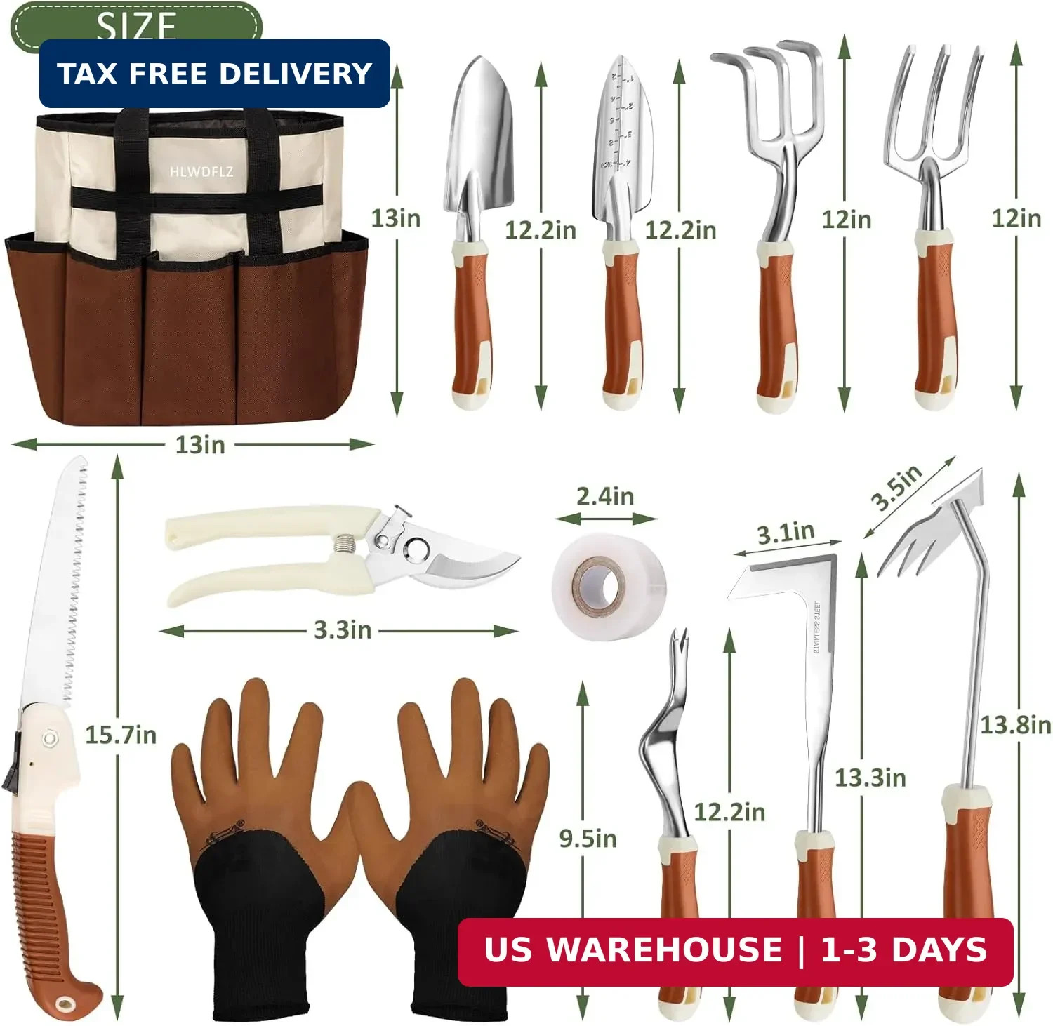 Garden Tool Set, 12 Pcs Heavy Duty Floral Gardening Tools Kit with Gardening Han