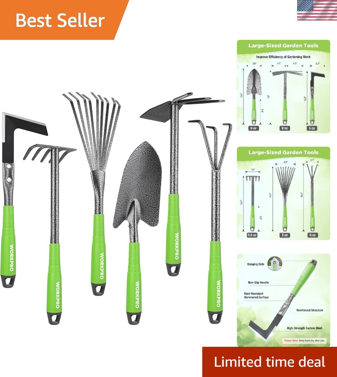 Deluxe 6-Piece Gardening Tools with Soft Handles – Perfect for Weeding & Tilling