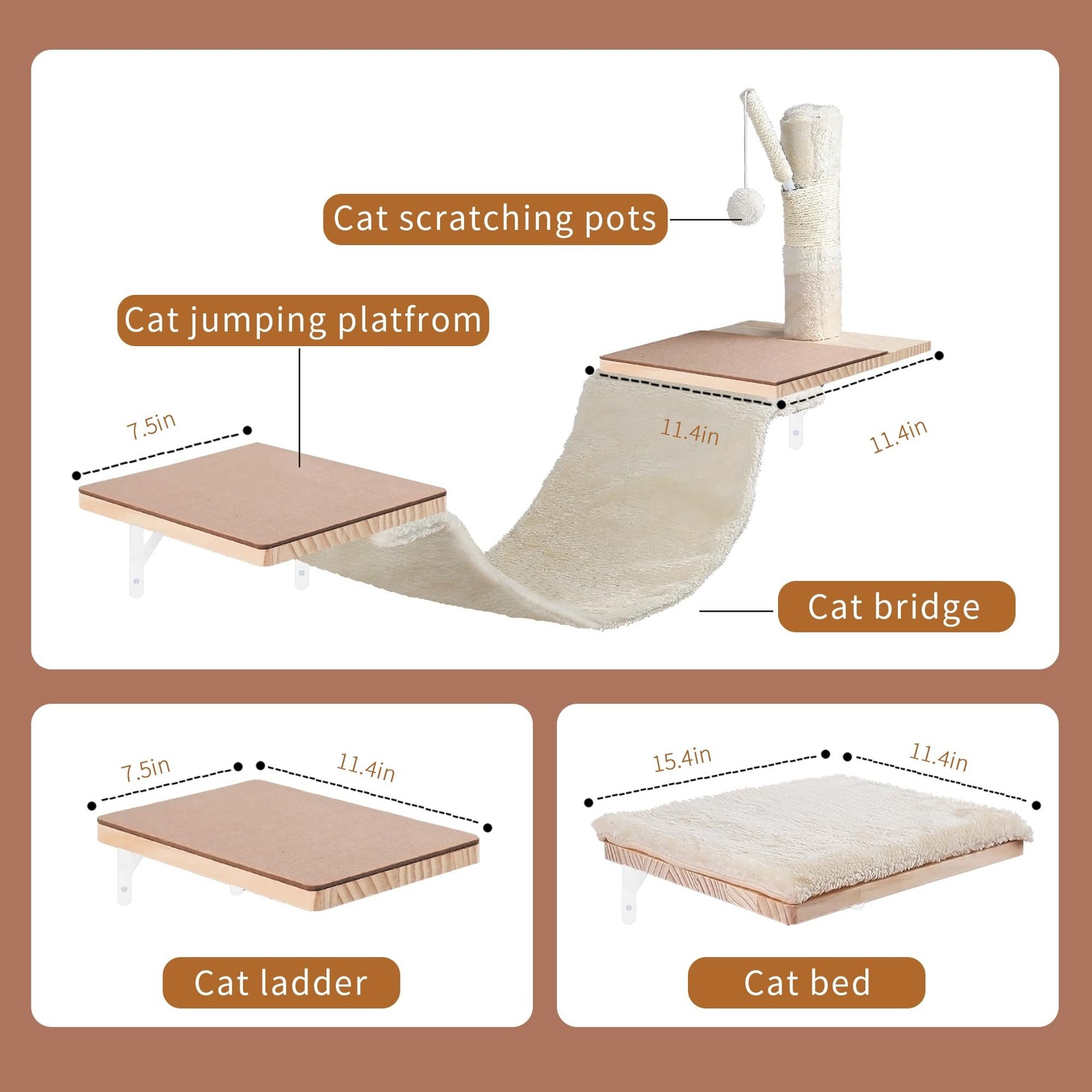 Wall Mounted Cat Climber Set, Cat Wall Shelves,with Hammock,Jumping Boards,So…