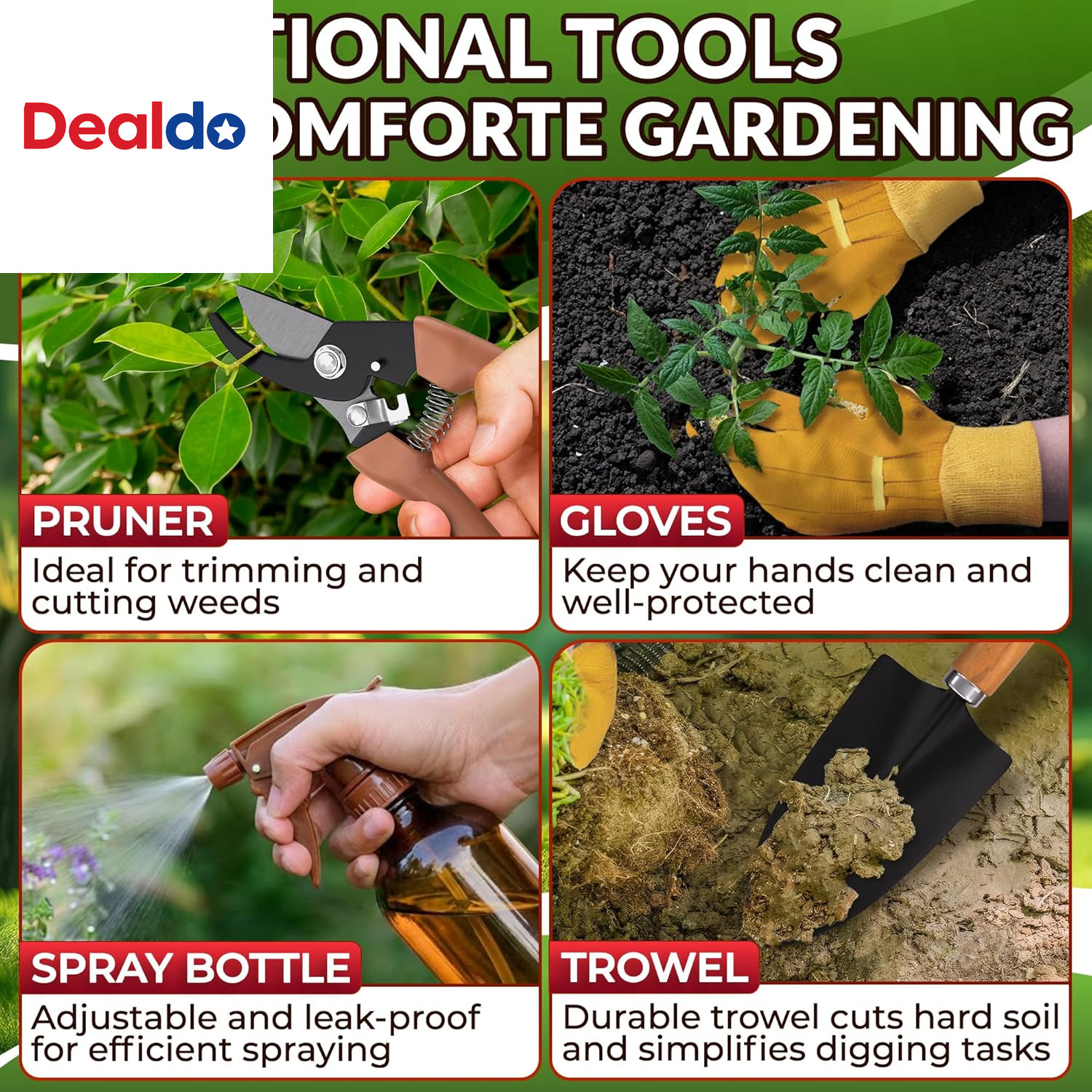 10 Pcs Gardening Tool Set for Women – All-In-One Garden Tools Set with Handy Tot
