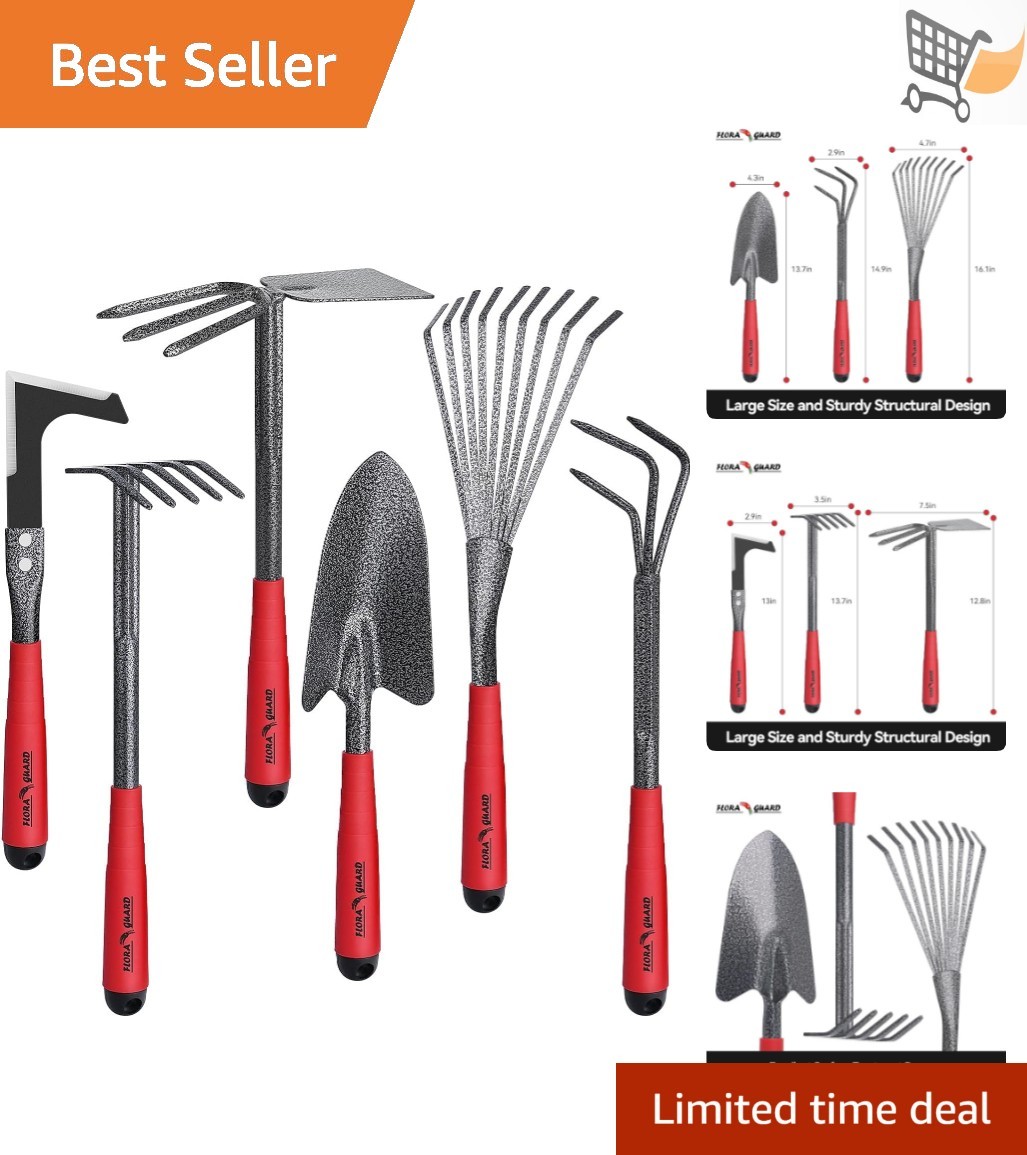Gardening Tool Set 6-Piece High Carbon Steel Trowel Rake Hoe Weeder Gift