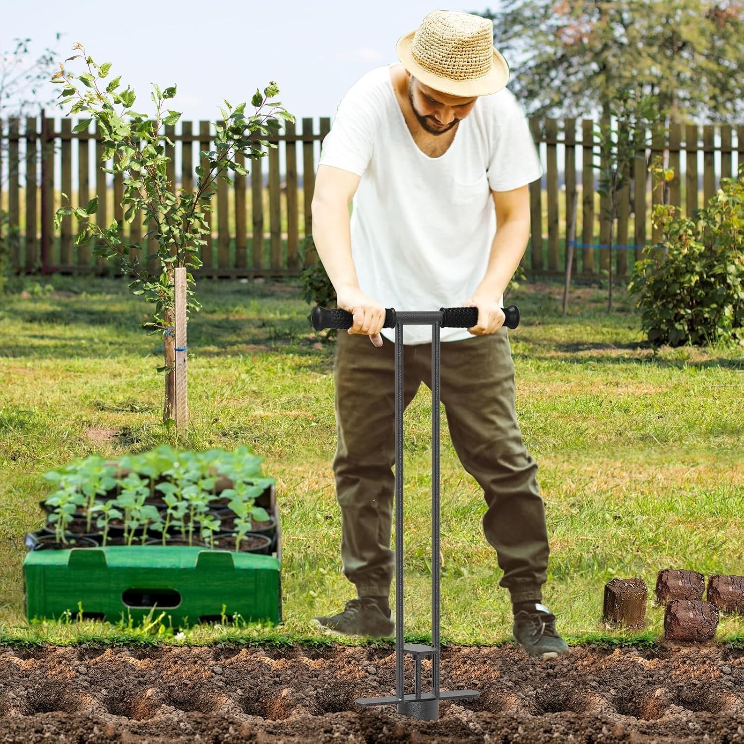 Professional Turf Transplanting Tool, 32″ Long Handle