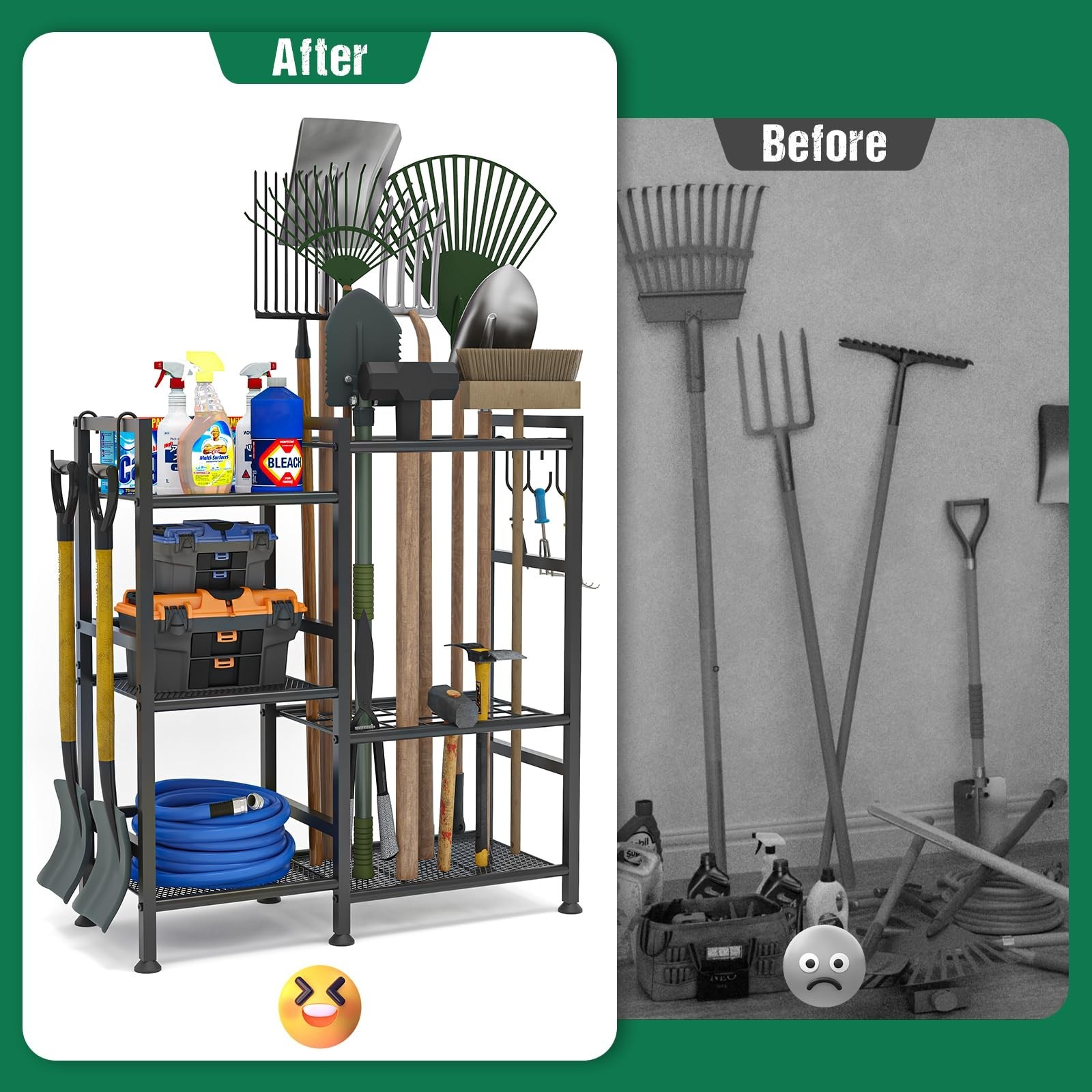 keomaisyto Garden Tool Organizer for Garage Organization, 3 Tier Yard Tool St…
