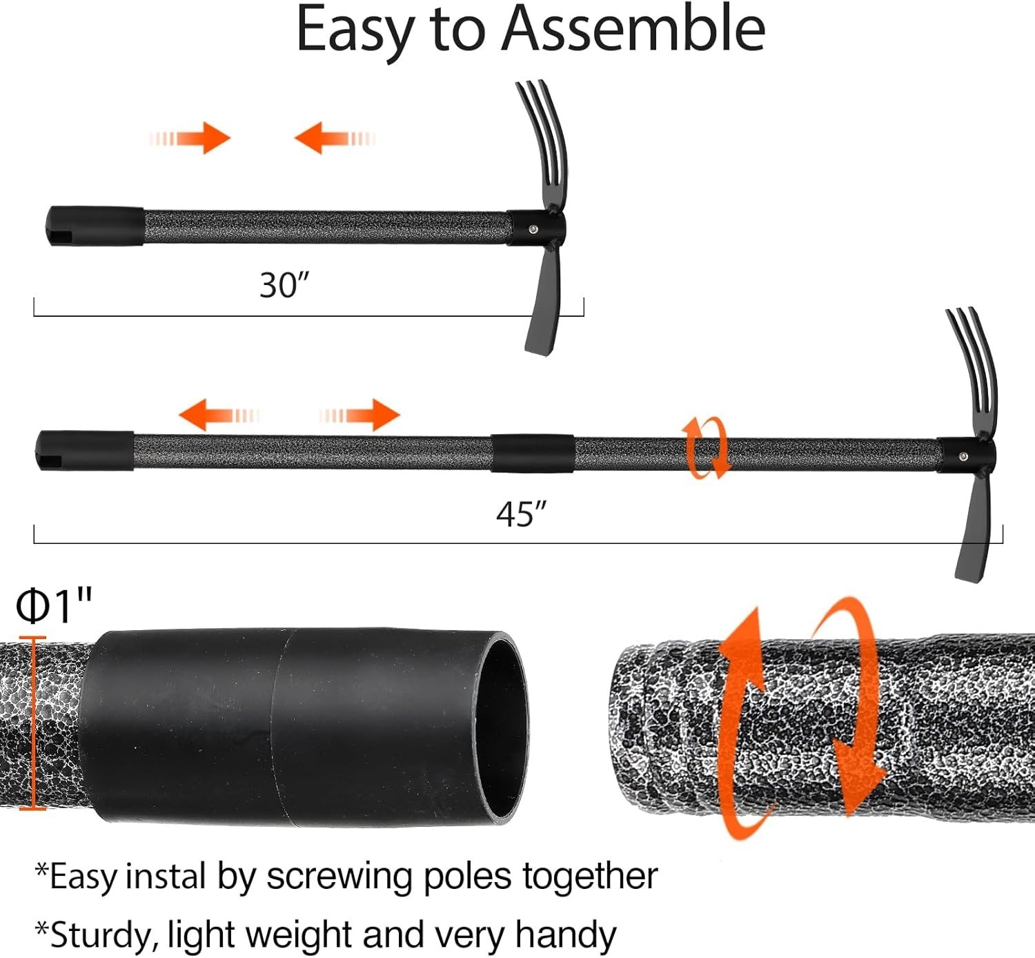 Ergonomic Gardening Hoe & Hand Tiller with 45-Inch – Durable & Lightweight