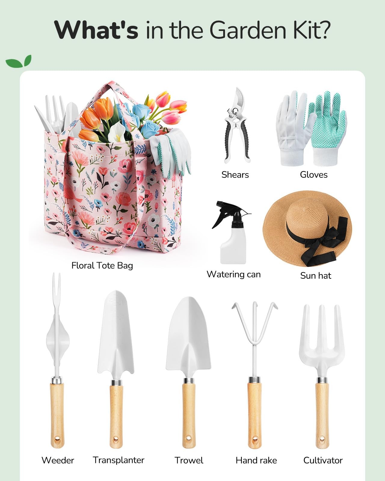 10Pcs Pink Garden Tool Set Heavy Duty Gardening Gifts for Women with Tote Bag