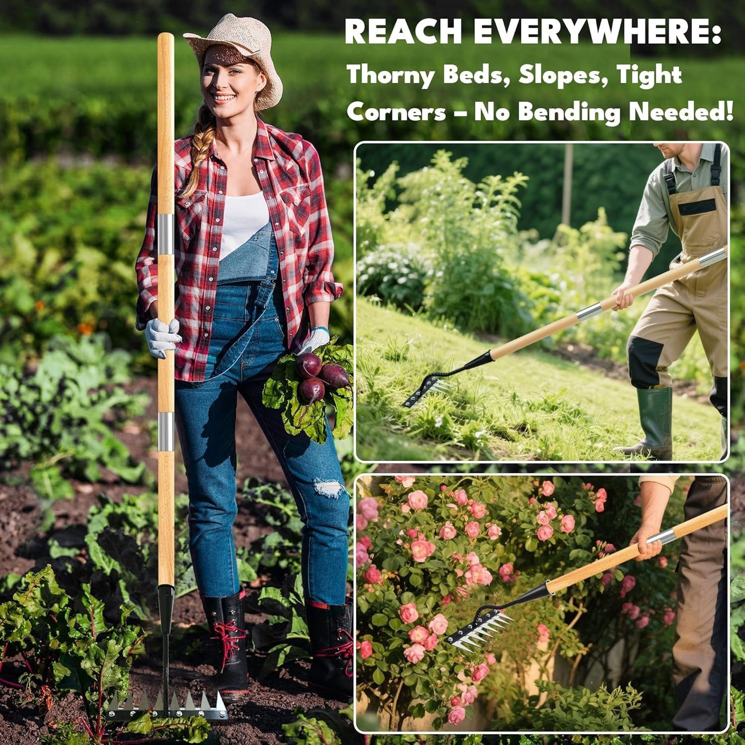 Compact Iron Weeding Rake 2.0 – Ultimate 8 Tooth Tool for Flower Beds & Lawns