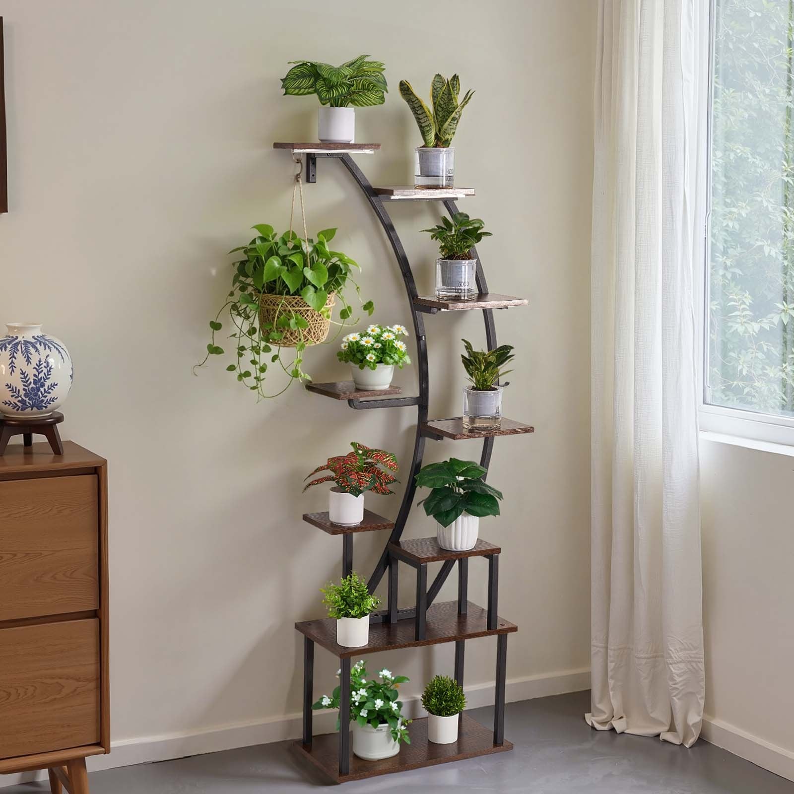 Plant Stand Indoor with Grow Lights, 63 in Tall 9-Tier Lighted Plant Shelf, Meta