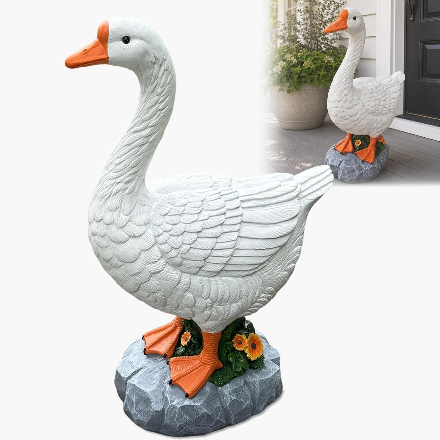 Porch Goose Statue Large White Porch Goose Big Resin Garden Lawn Yard 20 inch…