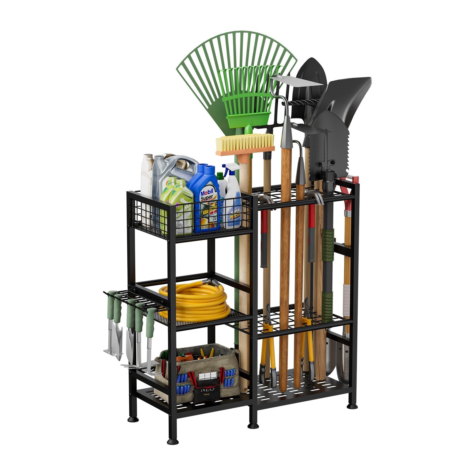 Keomaisyto Garden Tool Organizer With Basket – 3 Tier Yard Storage Rack for G…