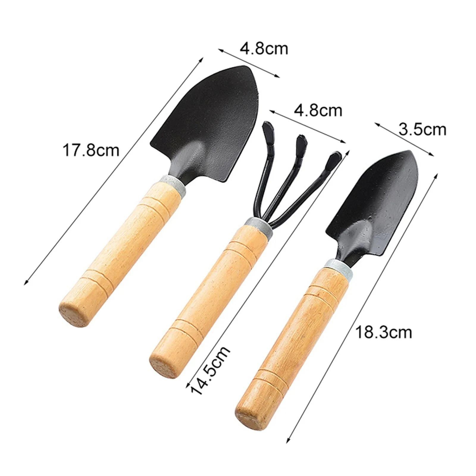3PCS Mini Garden Tool Set Wooden Handle Trowel Rake Shovel for Succulents Bonsai