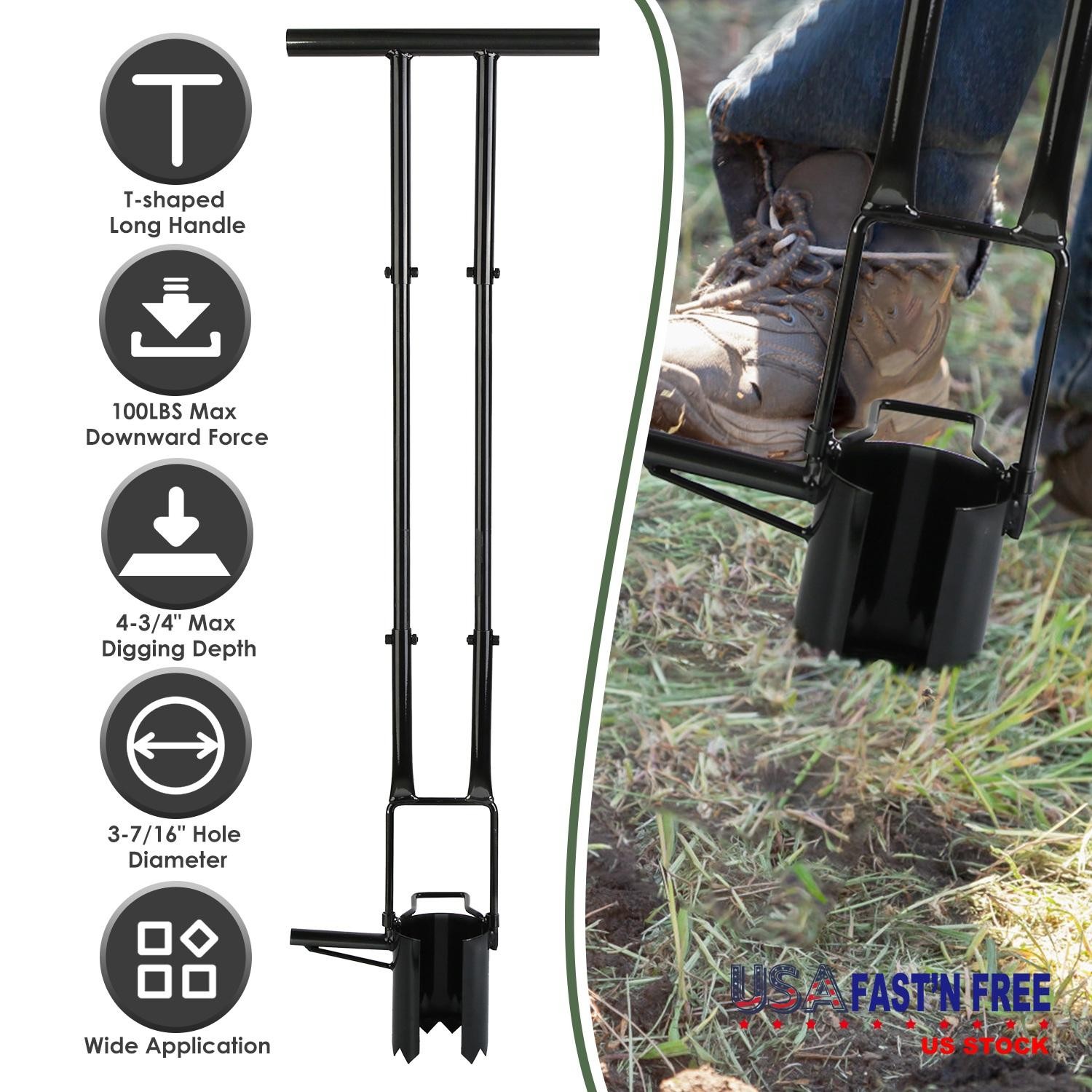 5-in-1 Bulb Planter Tool Long Handle Gardening Transplanter w/ Gloves Brush Base