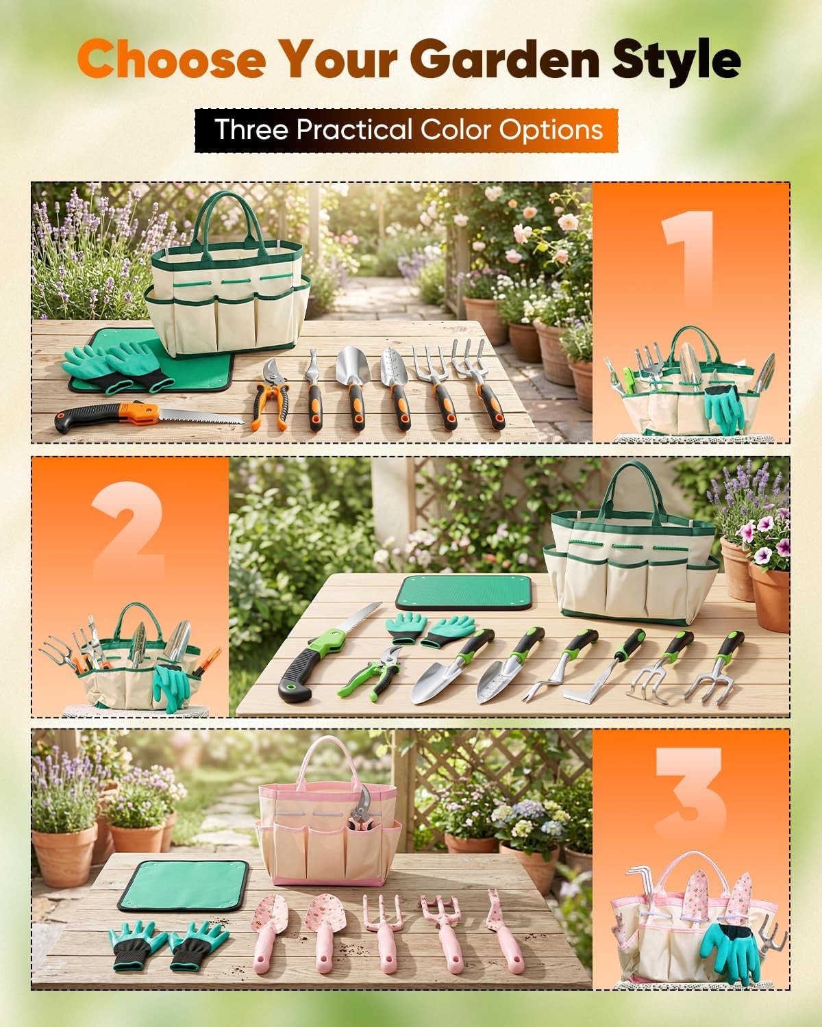 Garden Tool Set Heavy Duty Aluminum Non-Slip Handle Gloves Bag