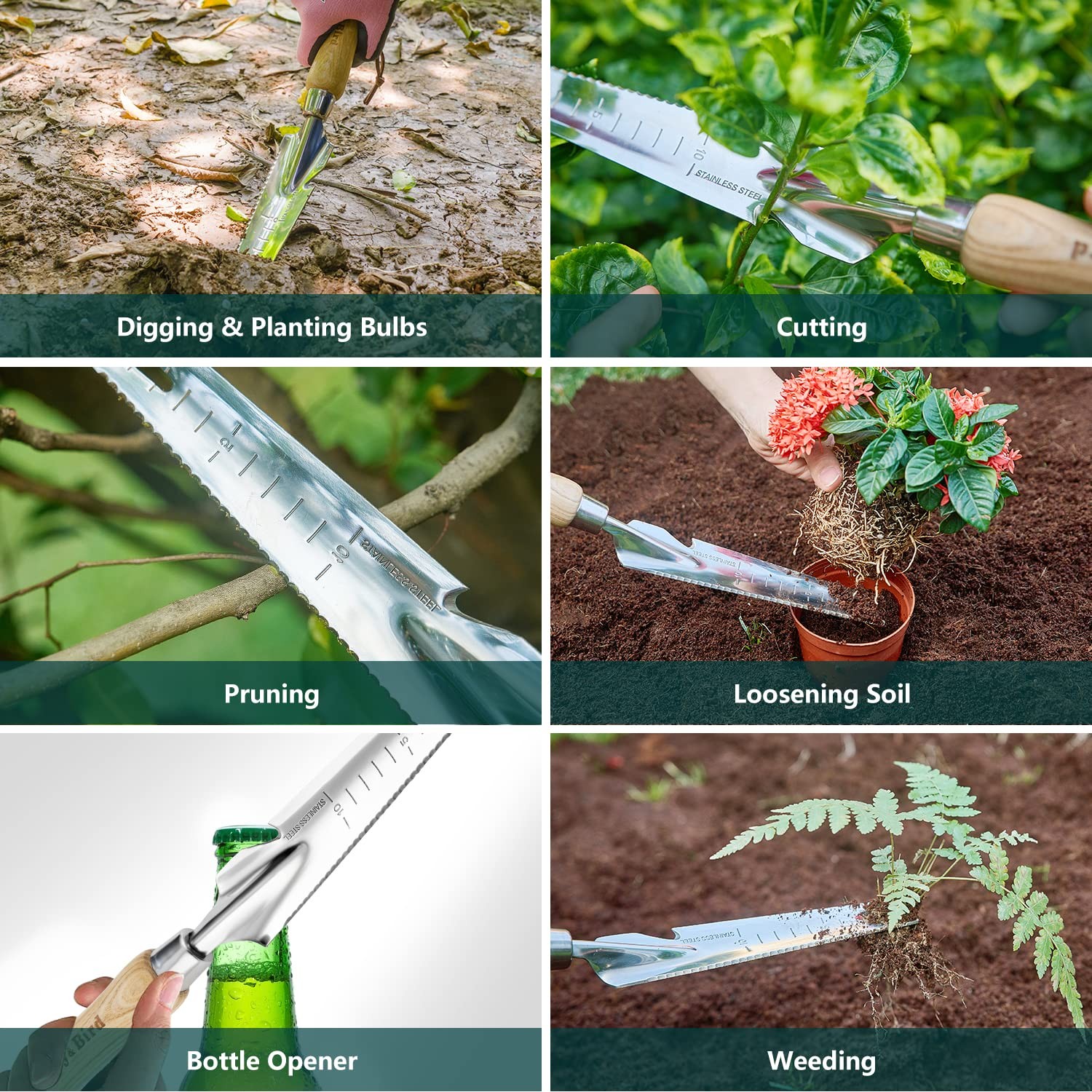 Garden Hand Tool Set 3 PCS Stainless Steel Trowel Fork Weeder with Handle