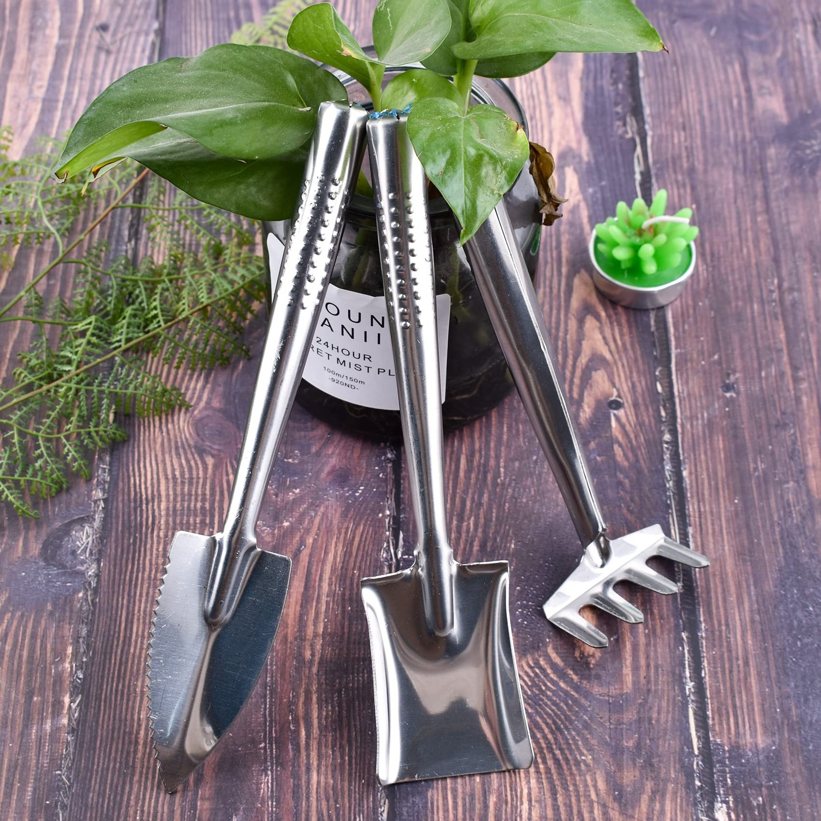 3 Pieces Mini Garden Tools Set, Stainless Steel Shovel Rake Spade Gardening K…